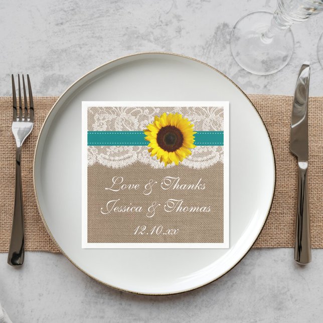 The Rustic Sunflower Wedding Collection - Teal Napkin (Creator Uploaded)