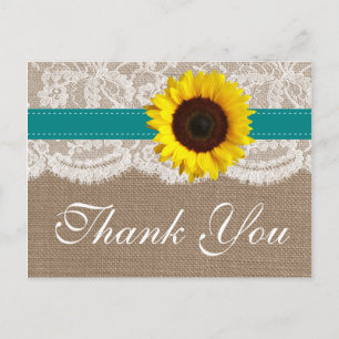 The Rustic Sunflower Wedding Collection - Teal Postcard