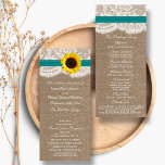 The Rustic Sunflower Wedding Collection - Teal Programme<br><div class="desc">The rustic sunflower collection is a stunning design featuring a lovely rustic burlap effect background with a romantic vintage white lace effect trim finished with a stunning sunflower and teal ribbon. These programs can be personalised for your special occasion and would make the perfect template for weddings, bridal showers, engagement...</div>
