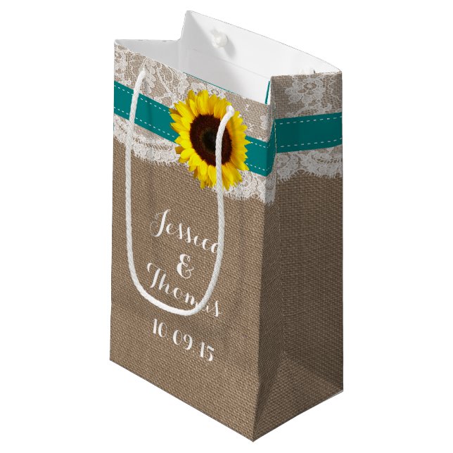 The Rustic Sunflower Wedding Collection - Teal Small Gift Bag (Front Angled)