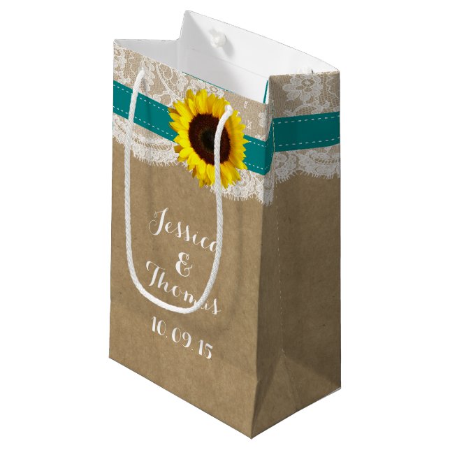 The Rustic Sunflower Wedding Collection - Teal Small Gift Bag (Front Angled)