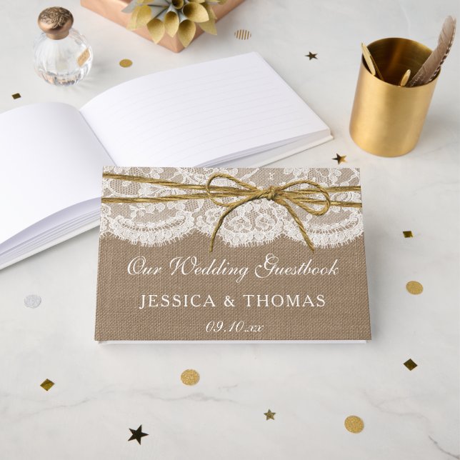The Rustic Twine Bow Wedding Collection Guest Book (Front Open)