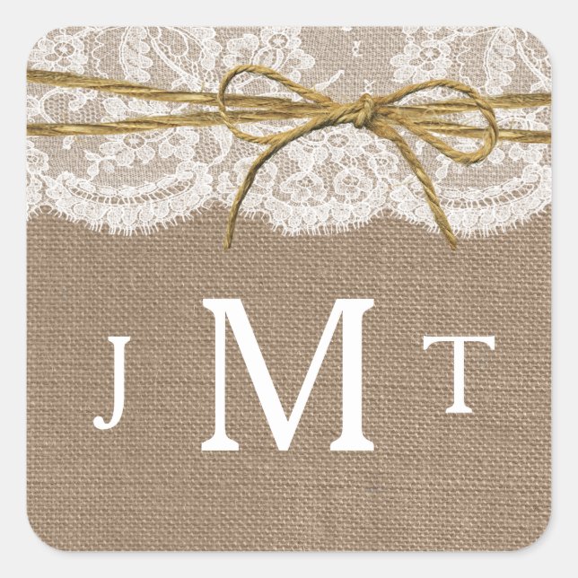 The Rustic Twine Bow Wedding Collection Square Sticker (Front)