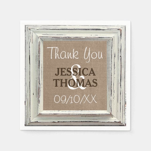 The Rustic White Frame & Burlap Wedding Collection Napkin (Front)