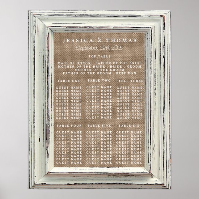 The Rustic White Frame & Burlap Wedding Collection Poster (Front)