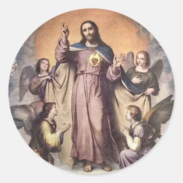 The Sacred Heart of Jesus Enthroned in Glory Classic Round Sticker (Front)