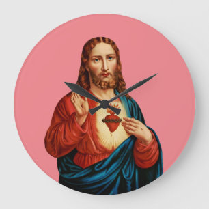 The Sacred Heart Of Jesus Fine Art Portrait Large Clock