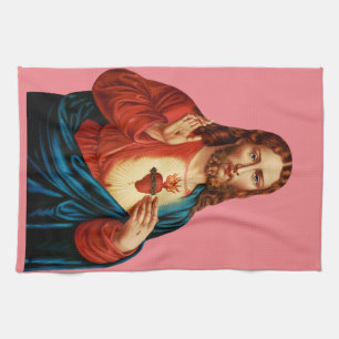 The Sacred Heart Of Jesus Fine Art Portrait Tea Towel