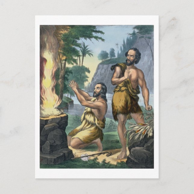 The Sacrifice of Cain and Abel, from a bible print Postcard (Front)