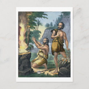 The Sacrifice of Cain and Abel, from a bible print Postcard