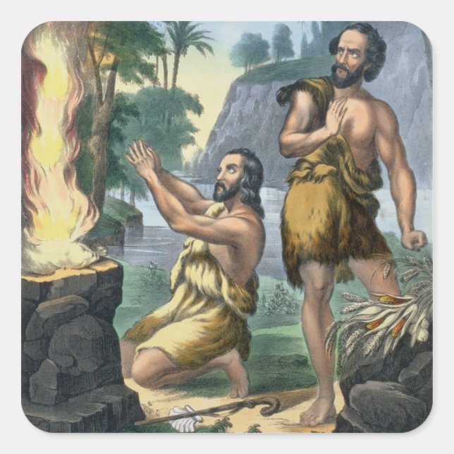 The Sacrifice of Cain and Abel, from a bible print Square Sticker (Front)