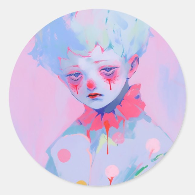 The Sad Young Clown Classic Round Sticker (Front)