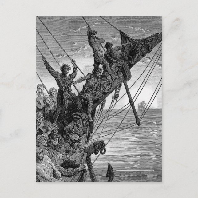 The sailors see in the distance a ghostly ship postcard (Front)