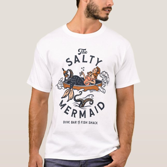 The Salty Mermaid Dive Bar  Fish Shack Cool Retro T-Shirt (Front)