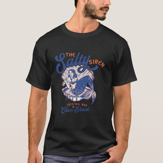The Salty Siren Cocktail Bar Clam Shack Cute Merma T-Shirt (Front)