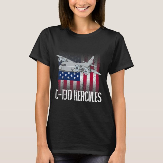 The Salty Veteran C-130 Hercules American Flag Mil T-Shirt (Front)