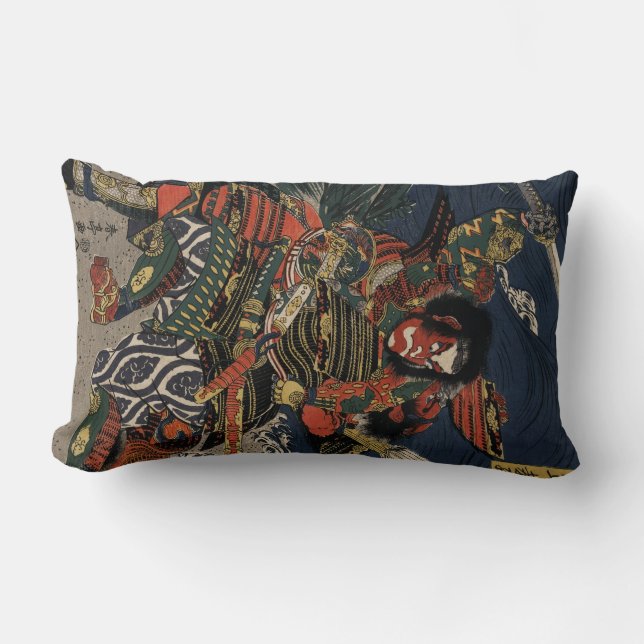 The samurai warriors Tadanori and Noritsune Lumbar Cushion (Front)