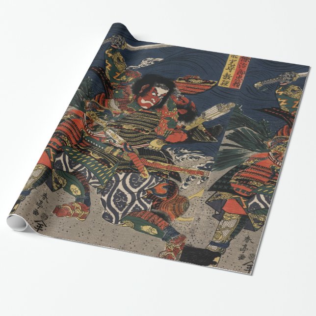 The samurai warriors Tadanori and Noritsune Wrapping Paper (Unrolled)