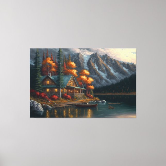 The Sanctuary, Lake House, Cabin, Outdoor Painting Canvas Print (Front)