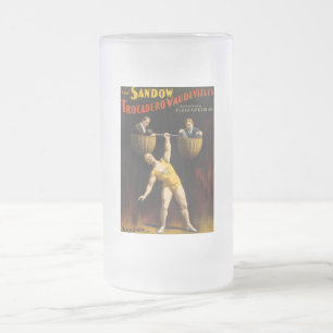 The Sandow Eugen Sandow Vaudeville Weightlifter  Frosted Glass Beer Mug