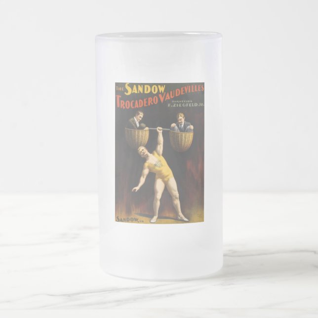 The Sandow Eugen Sandow Vaudeville Weightlifter  Frosted Glass Beer Mug (Center)