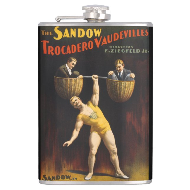 The Sandow Eugen Sandow Vaudeville Weightlifter  Hip Flask (Front)