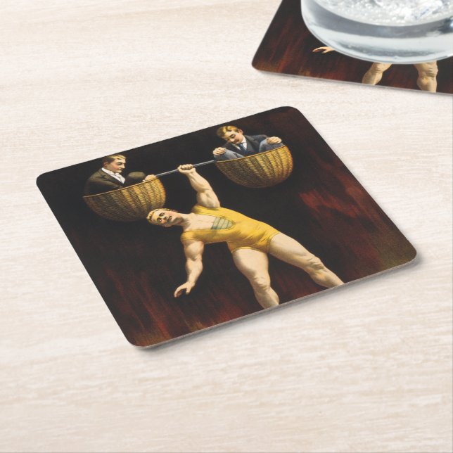 The Sandow Eugen Sandow Vaudeville Weightlifter  Square Paper Coaster (Angled)