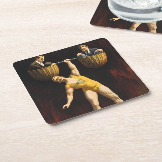 The Sandow Eugen Sandow Vaudeville Weightlifter  Square Paper Coaster (Angled)