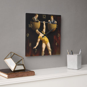 The Sandow Eugen Sandow Vaudeville Weightlifter Square Wall Clock