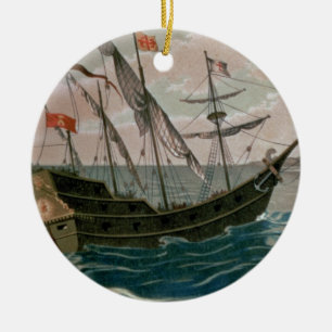 The Santa Maria Approaching the Coast of the New W Ceramic Tree Decoration