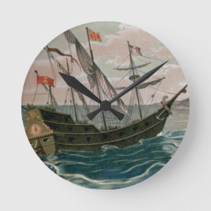 The Santa Maria Approaching the Coast of the New W Round Clock