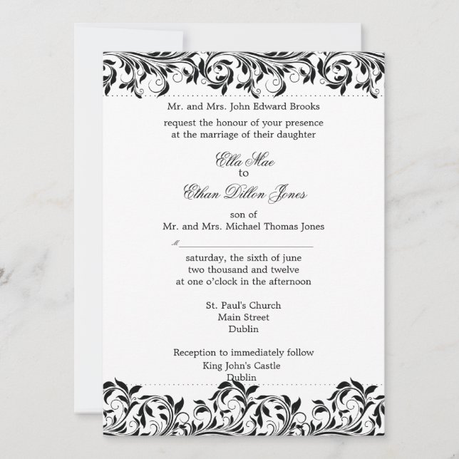 The Sarah Jane black and white wedding invitation (Front)