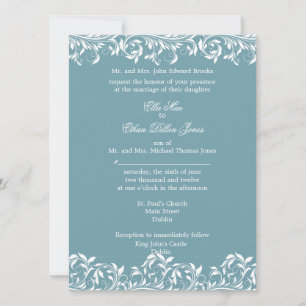 The Sarah Jane blue and  white wedding invitation