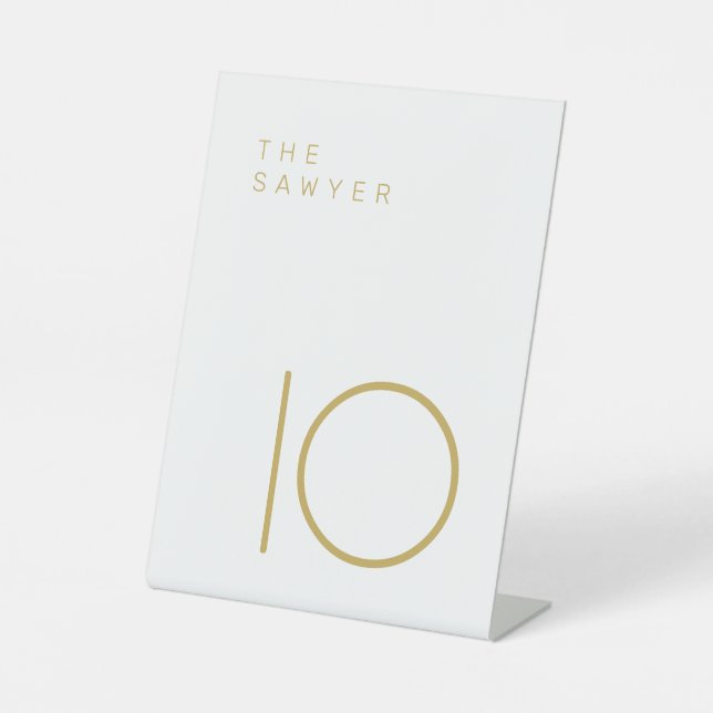 The Sawyer 10 Gold and White Table Number Pedestal Sign (Front)