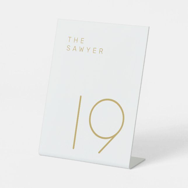 The Sawyer 19 Gold and White Table Number  Pedestal Sign (Front)