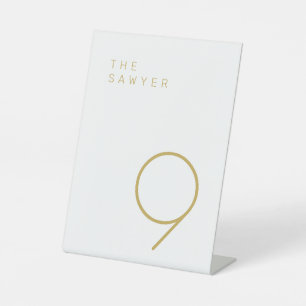 The Sawyer 9 Gold and White Table Number Pedestal Sign