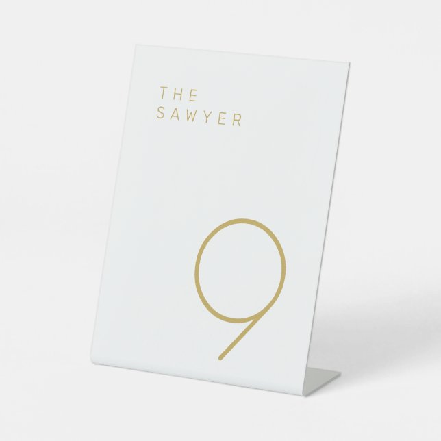 The Sawyer 9 Gold and White Table Number Pedestal Sign (Front)