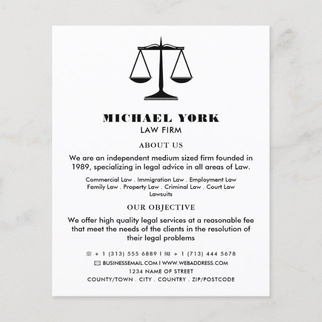 The Scales of Justice, Legal Services Advertising  Flyer (Front)