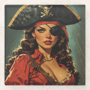 The Scarlet Pirate Temptress Glass Coaster