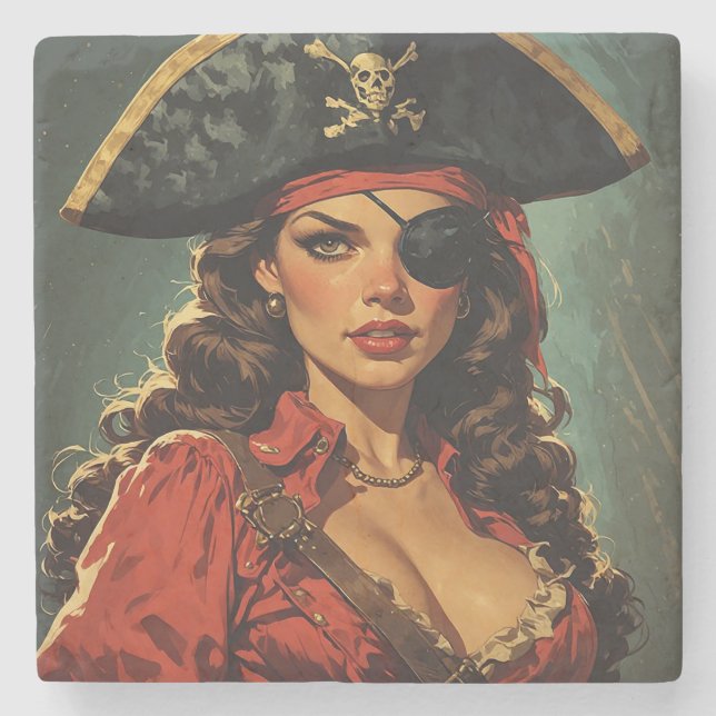 The Scarlet Pirate Temptress Stone Coaster (Front)