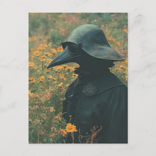 The Scary Plague Doctor in the Retro Meadow Postcard (Front)