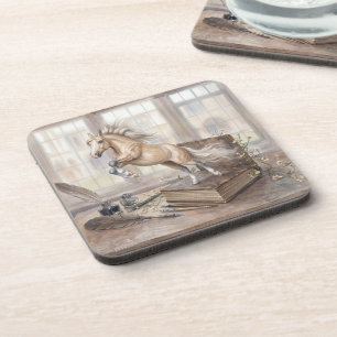 The Scholar Horse Leaping from a Book Coaster