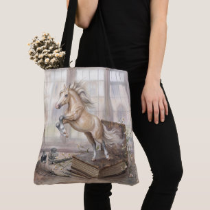 The Scholar Horse Leaping from a Book Tote Bag