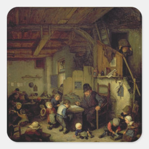 The School Master, c.1662 (oil on panel) Square Sticker