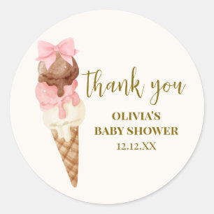 The Scoop Bow Ice Cream Baby Shower Thank You Classic Round Sticker