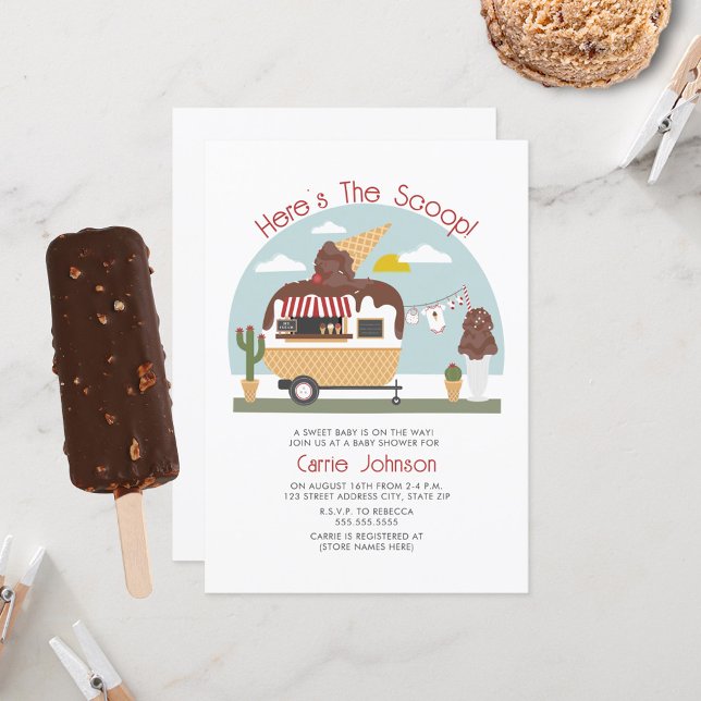 The Scoop Chocolate Ice Cream Neutral Baby Shower Invitation (Creator Uploaded)