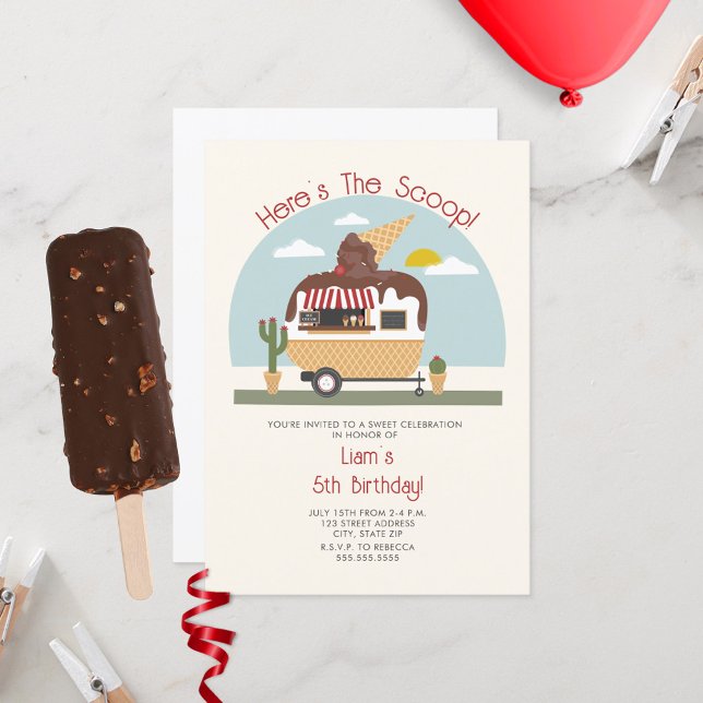 The Scoop Chocolate Ice Cream Truck Kids Birthday Invitation (Creator Uploaded)