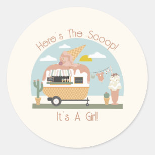 The Scoop Ice Cream Camper Light Pink Baby Shower Classic Round Sticker