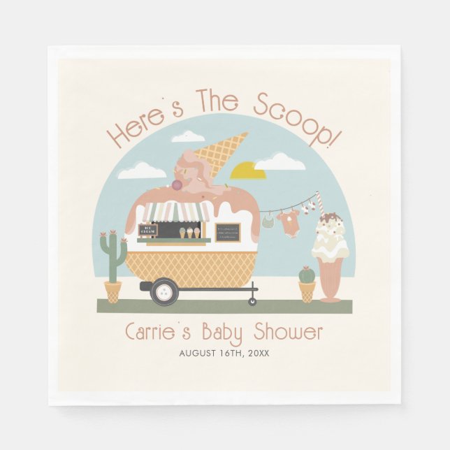 The Scoop Ice Cream Camper Light Pink Baby Shower Napkin (Front)
