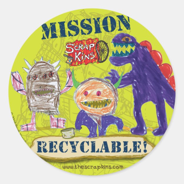 The Scrap Kins "Mission Recyclable" Sticker Sheet (Front)